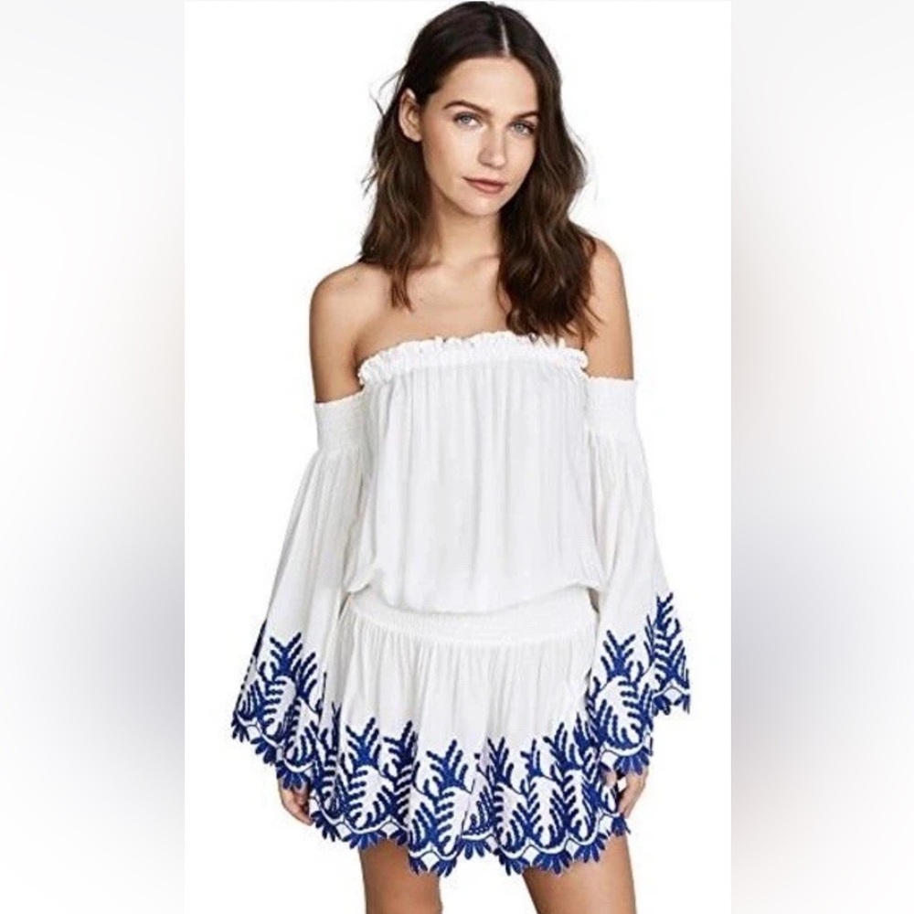 Rami Brook Zena Off the Shoulder Embroidered Dress Size Medium